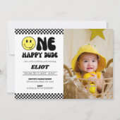 Invitation Photo du 1er anniversaire d'un garçon heureux (Devant)
