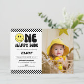 Invitation Photo du 1er anniversaire d'un garçon heureux (Debout devant)