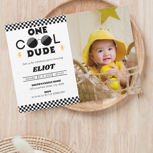 Invitation Photo du 1er anniversaire d'un heureux Cool Dude B