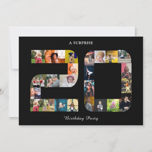 Invitation Photo du 20e anniversaire de la fête Collage noir  (Devant)