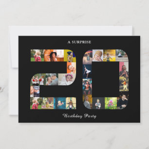 Invitation Photo du 20e anniversaire de la fête Collage noir