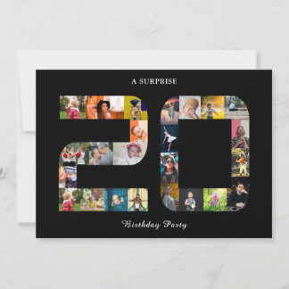 Invitation Photo du 20e anniversaire de la fête Collage noir