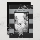 Invitation Photo du 25e anniversaire de mariage en noir et ar (Devant / Derrière)