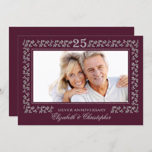 Invitation Photo du 25e anniversaire du Mariage Plum Silver
