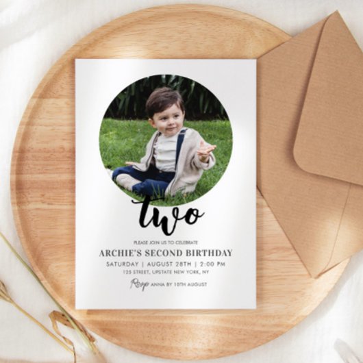 Invitation Photo du 2e anniversaire Simple Photo moderne Mini
