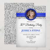 Invitation Photo du 30e anniversaire - Bleu royal blanc argen (Devant / Derrière)