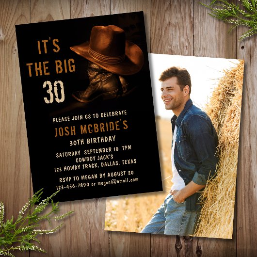 Invitation Photo du 30e anniversaire Bottes de Casquette rust