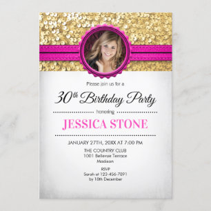 Invitation Photo du 30e anniversaire - Rose chaud blanc or