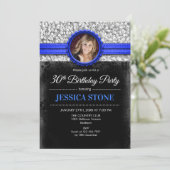 Invitation Photo du 30e anniversaire - Silver Black Royal Blu (Debout devant)