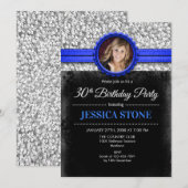 Invitation Photo du 30e anniversaire - Silver Black Royal Blu (Devant / Derrière)