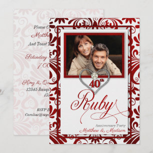 Invitation Photo du 40e anniversaire de mariage de rubis