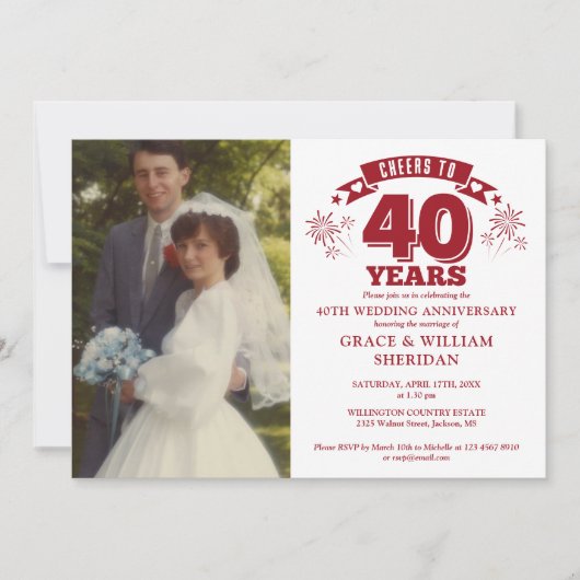 Invitation Photo du 40e anniversaire du Mariage de Ruby (Devant)