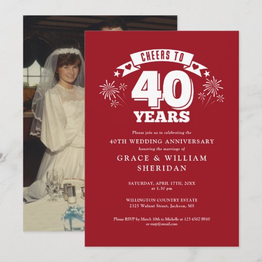 Invitation Photo du 40e anniversaire du Mariage Ruby (Devant / Derrière)