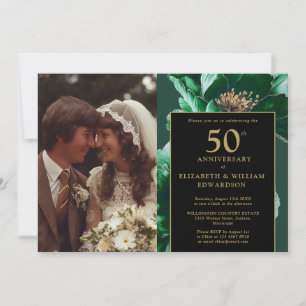Invitation Photo du 50e anniversaire de la florale verte Noir