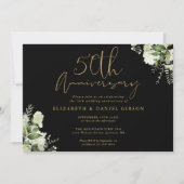 Invitation Photo du 50e anniversaire de la verdure noire et o (Devant)