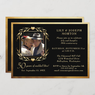 Invitation Photo du 50e anniversaire du Mariage Black & Gold
