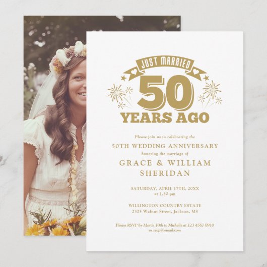 Invitation Photo du 50e anniversaire du Mariage marié (Devant / Derrière)
