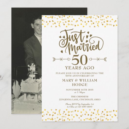 Invitation Photo du 50e anniversaire du Mariage marié (Devant / Derrière)