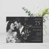 Invitation Photo du 75e anniversaire du Mariage Black And Gol (Debout devant)