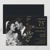 Invitation Photo du 75e anniversaire du Mariage Black And Gol (Devant / Derrière)