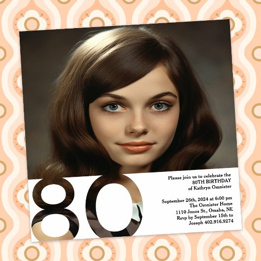 Invitation photo du 80e anniversaire - 5,25 x 5,25