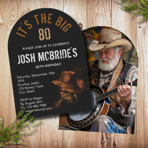 Invitation Photo du 80e anniversaire Chapeau de cowboy occide