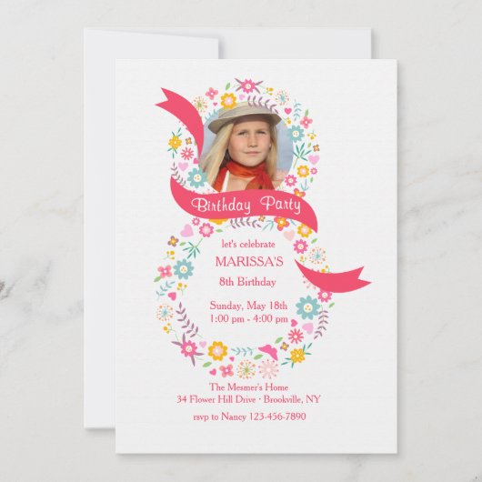 Invitation photo du 8e anniversaire (Devant)