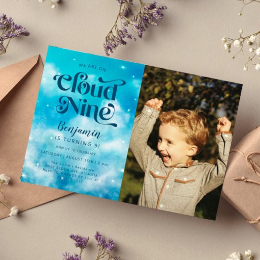 Invitation Photo du 9e anniversaire de Cloud Nine Boy
