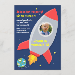 Invitation Photo du Anniversaire de enfant du Rocket Space Pa