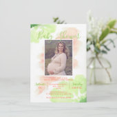 Invitation PHOTO du BABY SHOWER | de pêche de rose de chaux (Debout devant)