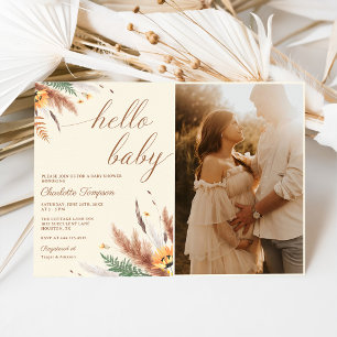 Invitation Photo du Baby shower Fleur sauvage Hello Baby