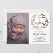 Invitation Photo du baptême | Violet Golden Botanical Invitat (Devant)
