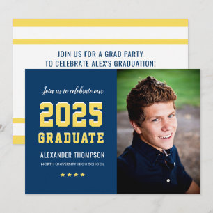 Invitation Photo du Graduate Navy Jaune Graduation Party 2024