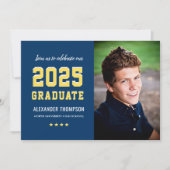 Invitation Photo du Graduate Navy Jaune Graduation Party 2025 (Devant)