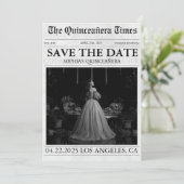 Invitation Photo du journal moderne quinceañera sauver la dat (Debout devant)