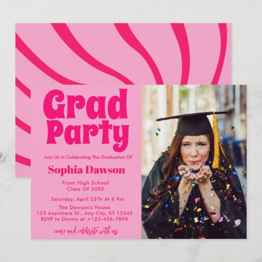 Invitation Photo du les années 70 Retro Graduation Party (Devant / Derrière)