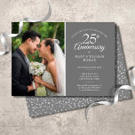 Invitation Photo du Mariage du 25e anniversaire Silver Confet<br><div class="desc">Personnalisez avec votre photo mariage préférée et vos détails spéciaux de célébration du 25e anniversaire de mariage en argent dans la typographie blanche chic sur un arrière - plan en argent. L'inverse présente un confetti de coeur d'amour argenté. Conçu par Thisisnotme©</div>