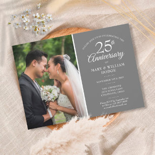 Invitation Photo du Mariage du 25e anniversaire Silver Confet