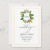 Invitation Photo du Mariage Tropical Greenery et code QR (Devant)
