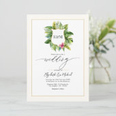 Invitation Photo du Mariage Tropical Greenery et code QR (Debout devant)
