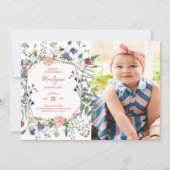 Invitation Photo du premier anniversaire du papillon fleur sa (Devant)