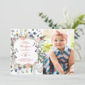 Invitation Photo du premier anniversaire du papillon fleur sa (Debout devant)