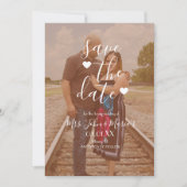 Invitation Photo du script du coeur blanc Enregistrer la date (Devant)