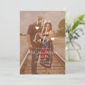 Invitation Photo du script du coeur blanc Enregistrer la date (Debout devant)