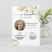 Invitation Photo du service funéraire Floral d'or blanc (Debout devant)
