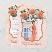 Invitation Photo du service Memorial Apricot Roses White Dais (Devant / Derrière)