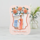 Invitation Photo du service Memorial Apricot Roses White Dais (Debout devant)