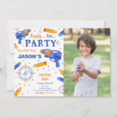 Invitation Photo d'un canon à fléchettes bleu et orange (Devant)