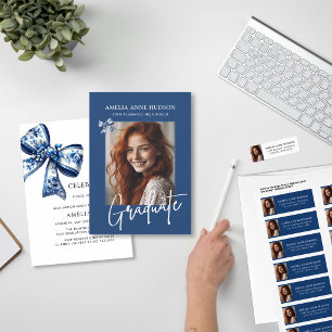 Invitation Photo d'un élégant nœud bleu pour la fête de remis