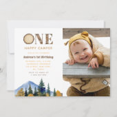 Invitation Photo d'un joyeux Camper Boy 1st Birthday Forest (Devant)
